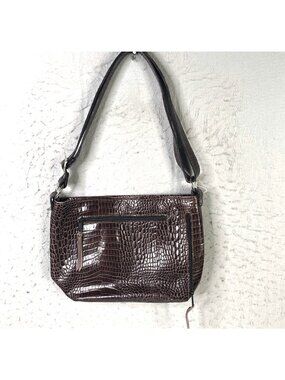 Moonstruck Leather Shoulder Bag Womens Medium Brown Croc Embossed Purse Handbag